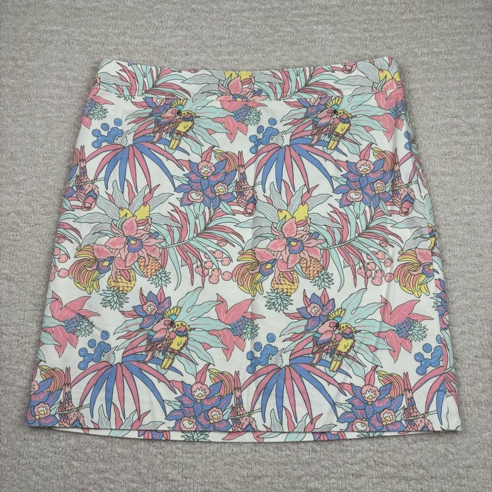 Talbots Skirt Womens 10 Pastel Tropical Bird Print A-Lined Mini Side Zip Coastal